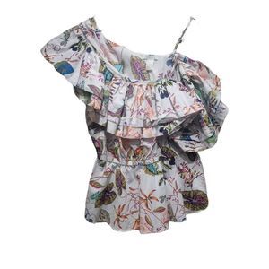 H&M One-shoulder Multicolor Ruffle Shirt Size 14